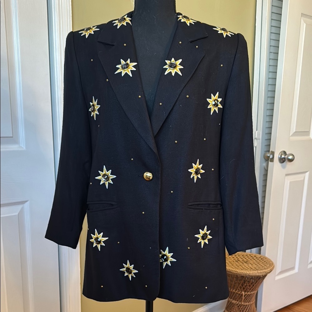 VINTAGE Women's Black Star Embellished Blazer
